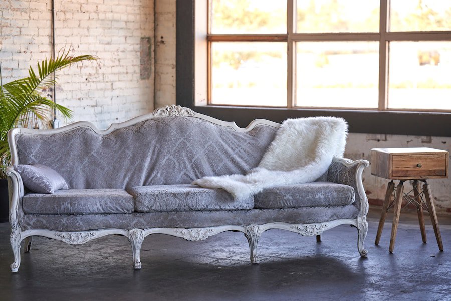cool toned fabric sofa