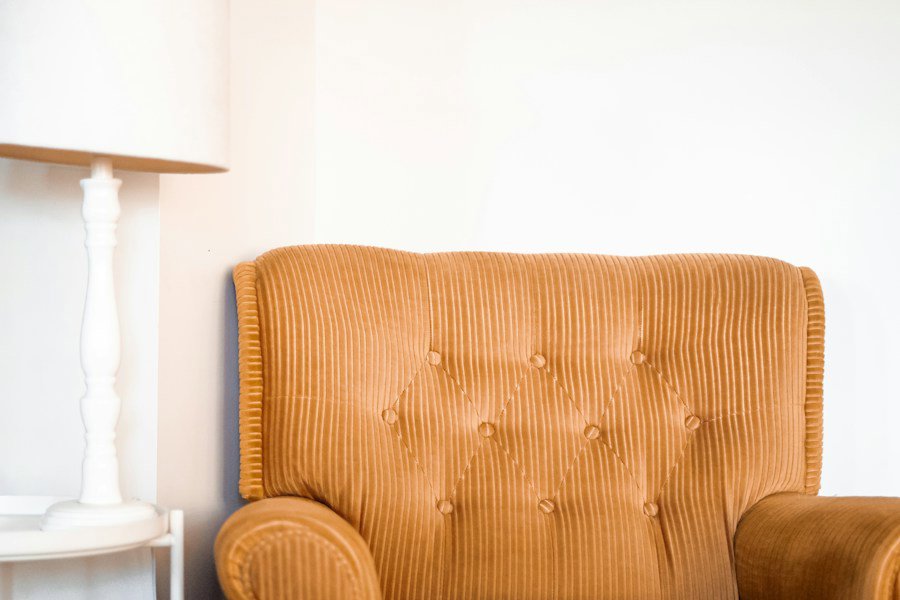 fabric swatches on chair arm